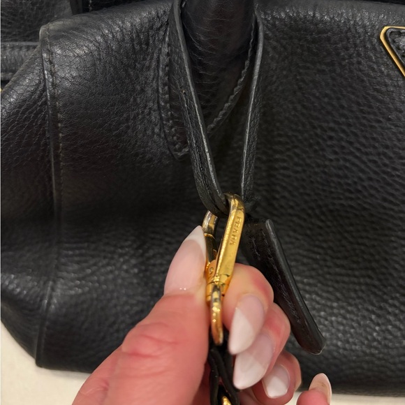 Prada Black Leather Shoulder Bag with Gold Accents - Picture 6 of 14